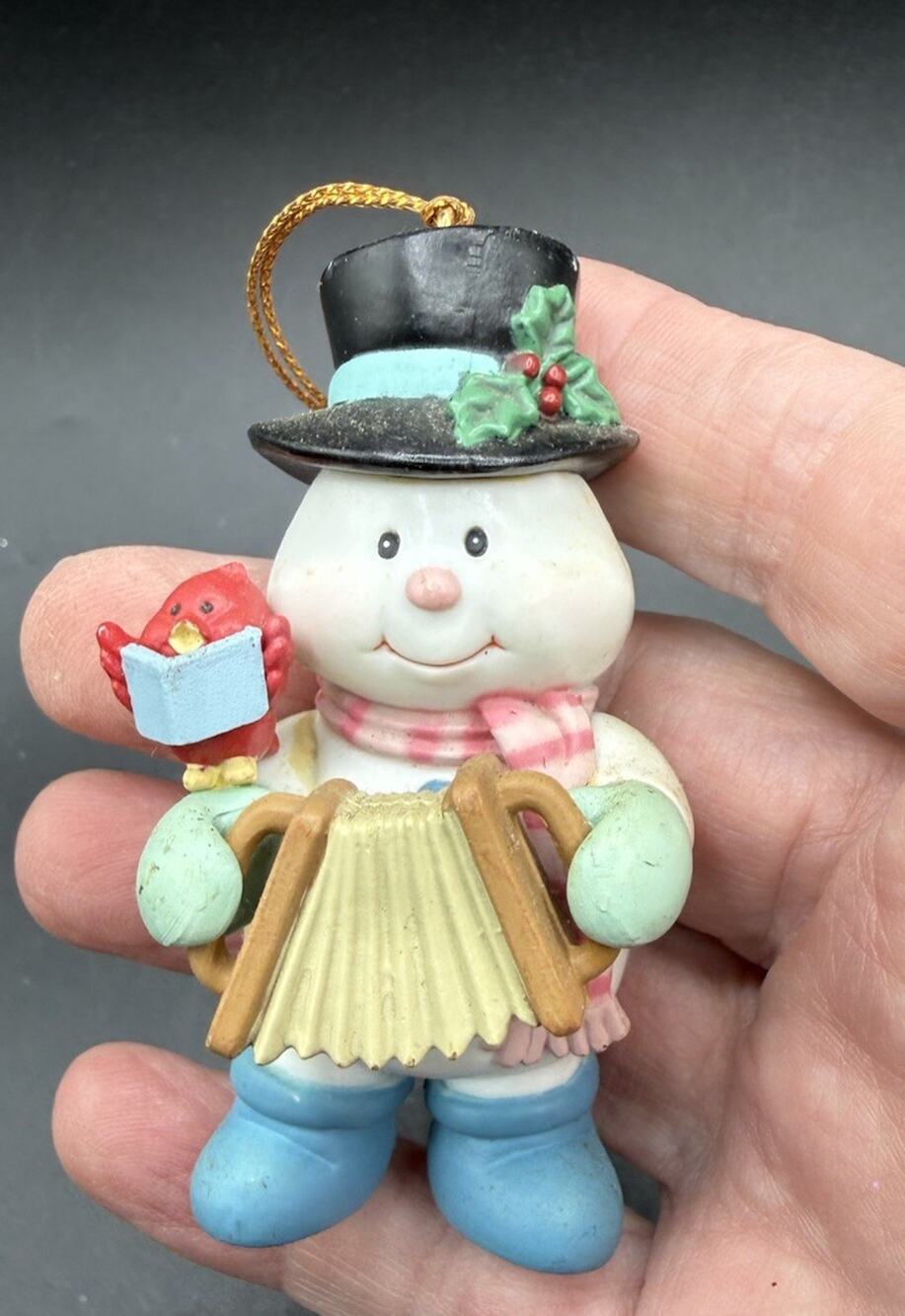 1992 Lustre Fame Snowman w Accordian Christmas Ornament No Box EUC -LO27